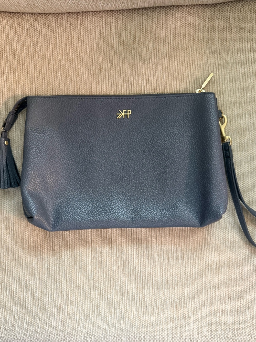 Freshly Picked Black Pebbled Leather Wristlet Clutch with Tassel
